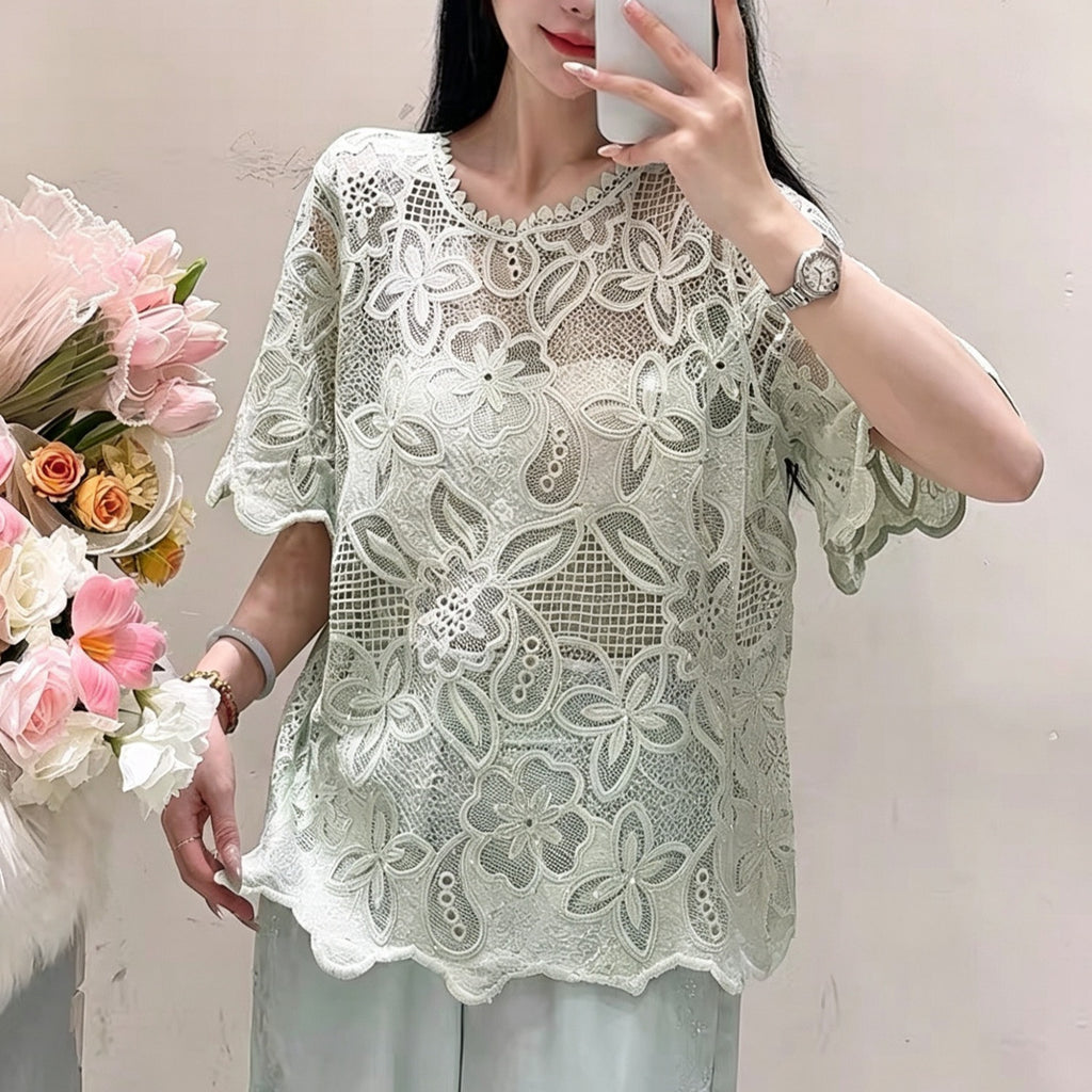 Design-focused Round-neck Lace Chanel-style Womens Top