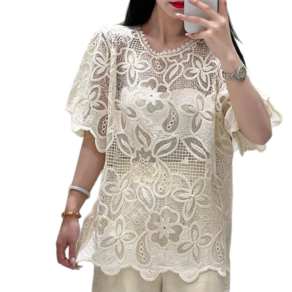 Design-focused Round-neck Lace Chanel-style Womens Top