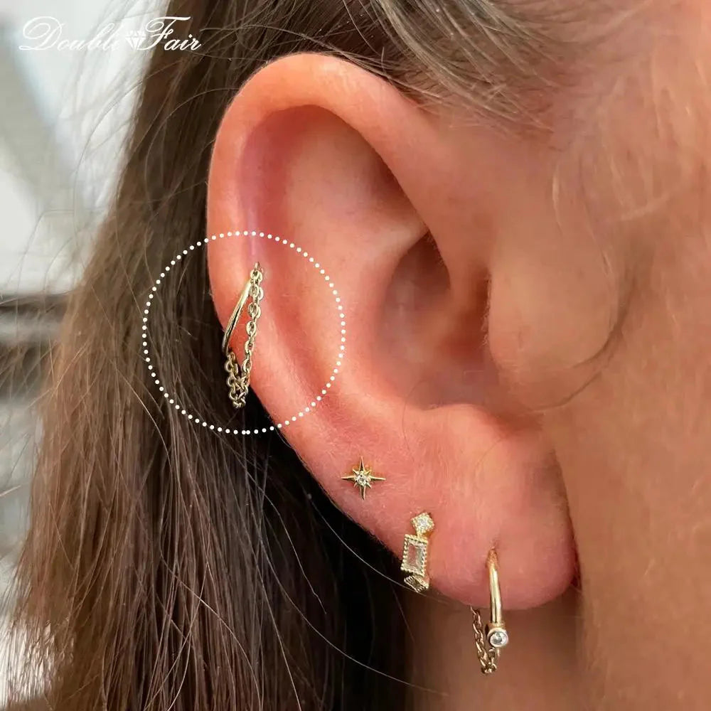 Dainty Y2k Ear Piercing Helix Daith Snug Earrings for Women 1PC Cartilage Tragus Clicker Septum Ring With Chain INS Jewelry Gift